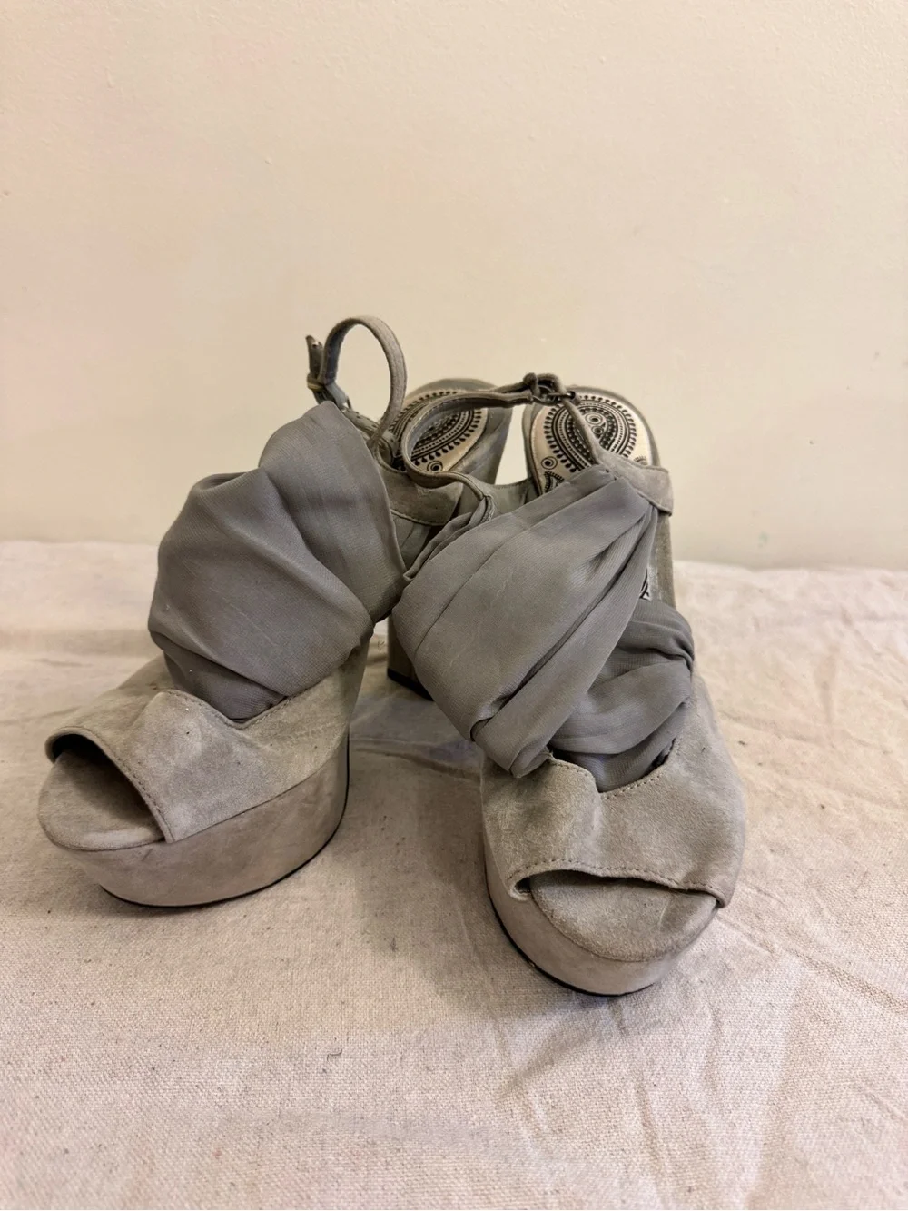 Gray Women's Wrap-Style Platform Sandals